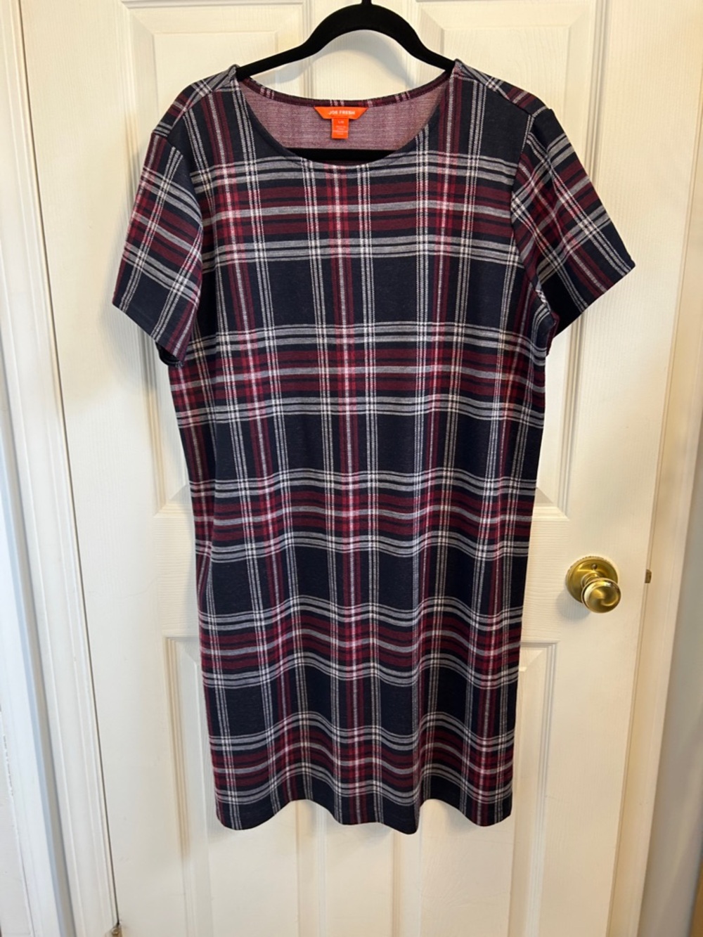 Joe Fresh Navy & Burgundy Plaid Midi Shift Dress